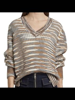 Cinq A Sept Womens Amalie V-Neck Cinnamon Multi Knit Pullover Sweater Size M